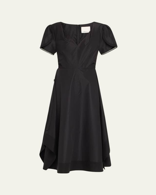 V-Neck Tulip-Sleeve Midi Dress